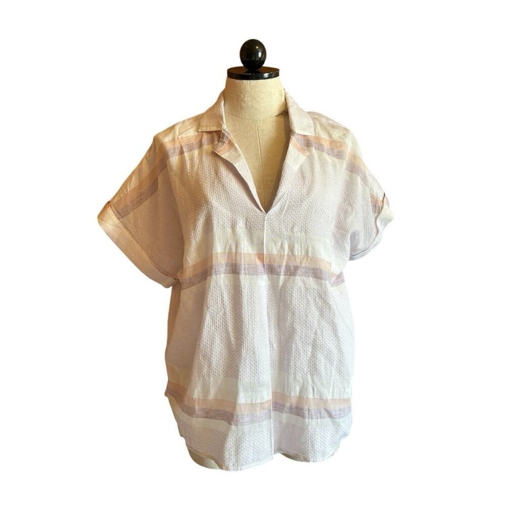Soft Surroundings Light-as-air Striped Gauzy Lined Blouse Purple Sz L Purple Art
